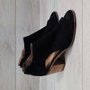 Lucky Brand Women Keight Ankle Leather Open toe Heels Boots shoes sz 7.5M